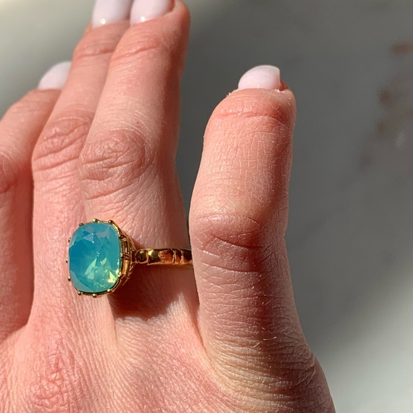 COACH Turquoise Stone Gold Statement Ring - Picture 5 of 5